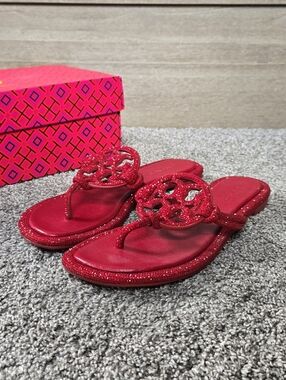 Tory Burch MILLER PAVÉ KNOTTED SANDAL Ruby Red NEW size 7.5